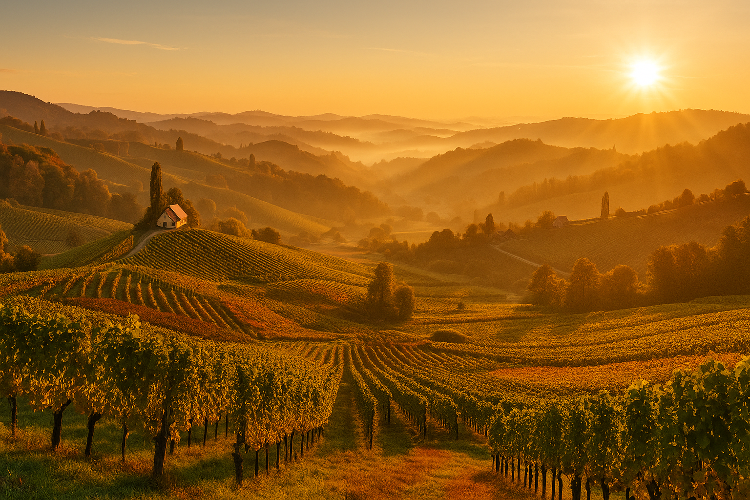 Weingärten in der Südsteiermark bei goldenem Licht